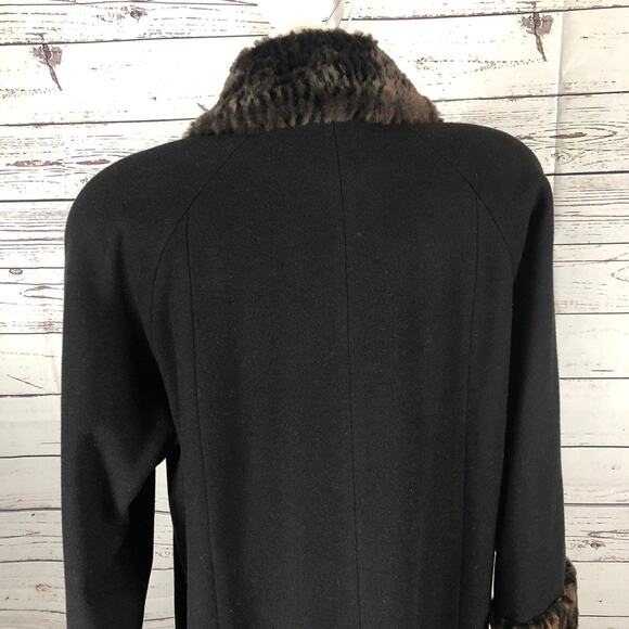 JAD Vintage black wool coat faux fur Cheetah print collar cuffs size medium - Picture 6 of 13